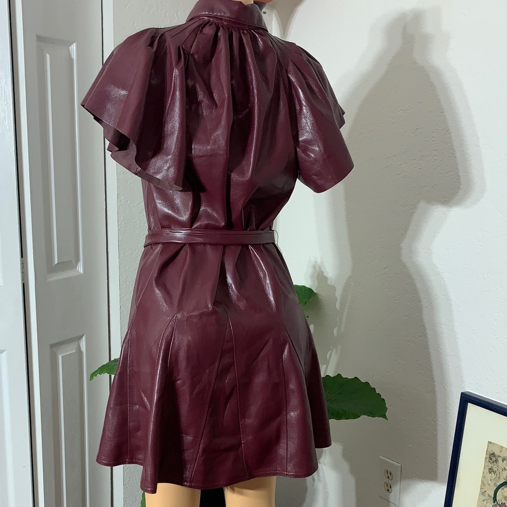 Elan Maroon Faux Leather Dress with Tie - Picture 6 of 8